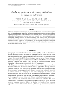 Exploring patterns in dictionary definitions for synonym extraction