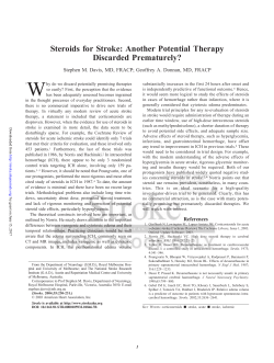 Steroids for Stroke: Another Potential Therapy Discarded Prematurely?