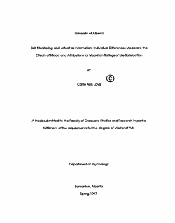 Univenity of Alberta Self-Monitoring and Affecta