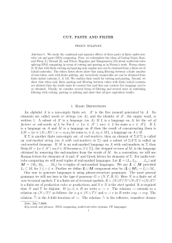 CUT, PASTE AND FILTER 1. Basic Definitions An alphabet A is a