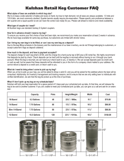 Capacity Pints Height/Weight Width Cost 1/6 Barrel 5.2 Gallons 40