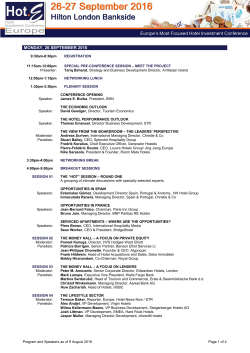 monday, 26 september 2016 - Hotel Investment Conference Europe