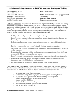Syllabus and Policy Statement for UGS 309: Analytical