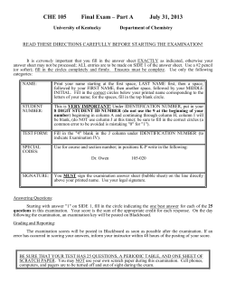 CHE 105 Final Exam &ndash; Part A July 31, 2013 - Chemistry