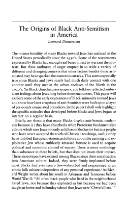 The Origins of Black Anti-Semitism in America