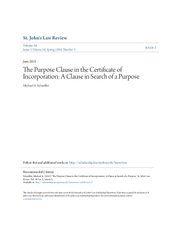 The Purpose Clause in the Certificate of Incorporation: A Clause in