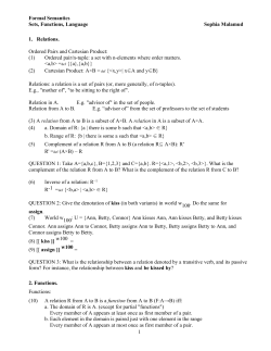 Formal Semantics Sets, Functions, Language Sophia Malamud 1