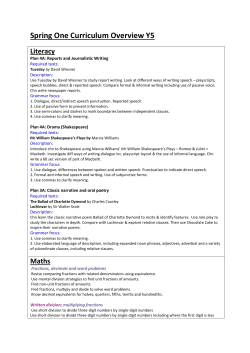 Spring One Curriculum Overview Y5 Literacy