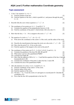 Coordinate Geometry - Topic Assessment