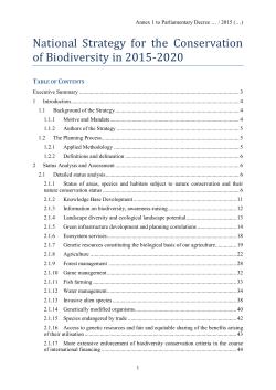 National Strategy for the Conservation of Biodiversity in 2015-2020
