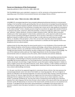Forum on Literatures of the Environment
