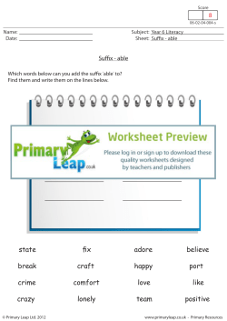 Suffix - able - Primary Leap Worksheets