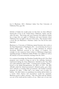 Jon S. Blackman. 2013. Oklahoma`s Indian New Deal. University of