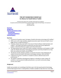 THE HIT WORKFORCE SHORTAGE An Alliance for Health Reform