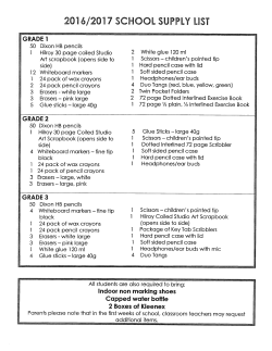 Supply List for 2016-2017 - Kennedy Elementary School (Grimshaw)