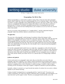 MEAL Plan for Paragraphing