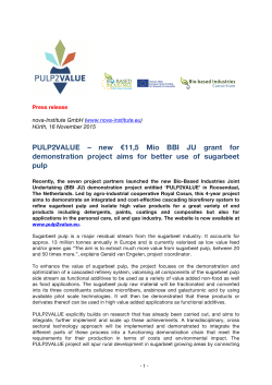 PULP2VALUE – new €11,5 Mio BBI JU grant for demonstration