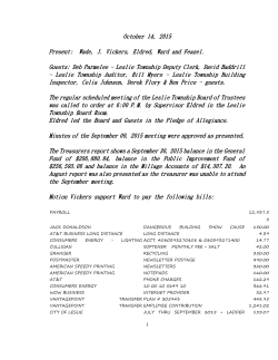 October 14, 2015 Present: Wade, J. Vickers, Eldred, Ward and