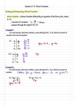 Section 2-3: Direct Variation Writing and Interpreting a Direct
