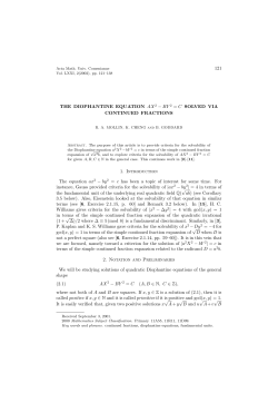 121 THE DIOPHANTINE EQUATION AX 2 &minus; BY 2 = C SOLVED VIA