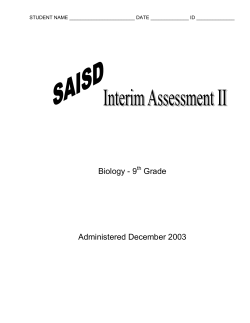 Biology - 9 Grade Administered December 2003
