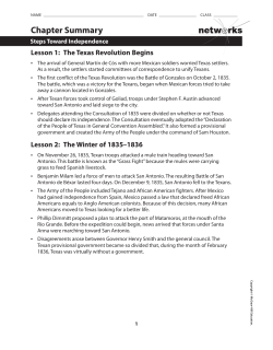 Chapter Summary Lesson 1: The Texas Revolution