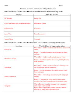 Inventors, Inventions, Abolition, and Suffrage Study Guide In the