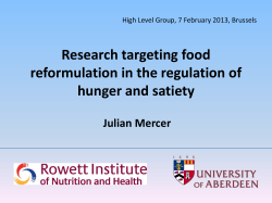 Research targeting food reformulation in the regulation of hunger