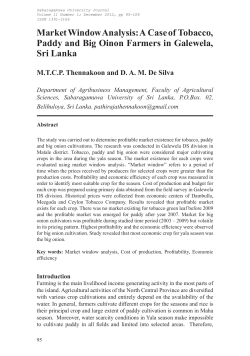 Market Window Analysis - Sabaragamuwa University Journal