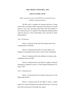 The Credit Unions Bill, 2014 - Ministry of Labour and Small
