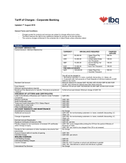 Tariff of Charges - Corporate Banking