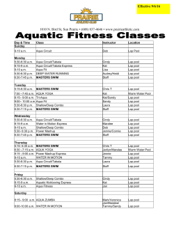 Aqua Fitness Class Schedule