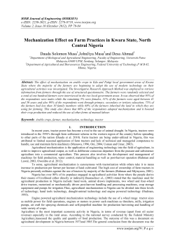 Mechanization Effect on Farm Practices in Kwara State, North