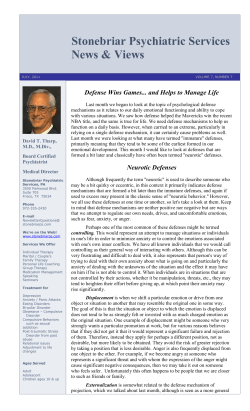 Defense Mechanisms - Stonebriar Psychiatric Services