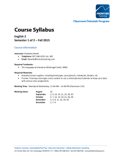 English 2 Semester 1 of 2 &ndash; Fall 2015