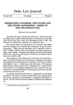 Federalism, Congress, the States and the Tenth Amendment: Adrift