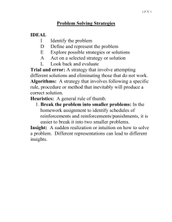 Problem Solving Strategies &bull; IDEAL I Identify the problem D Define