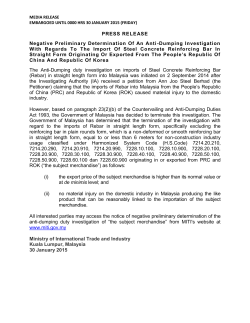 PRESS RELEASE Negative Preliminary Determination Of An