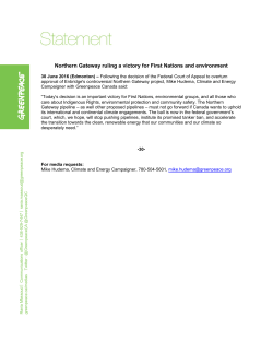 STATEMENT - Northern Gateway ruling a victory for First Nations