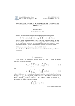 MULTIPLE FRACTIONAL PART INTEGRALS AND EULER`S