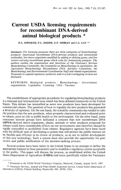 Current USDA licensing requirements for recombinant DNA
