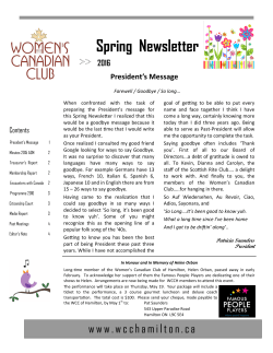 Spring Newsletter - Women`s Canadian Club of Hamilton