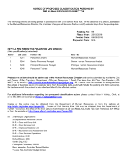 NOTICE OF PROPOSED CLASSIFICATION ACTIONS BY THE