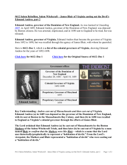 James Blair casting out the devil`s Edmund Andros, part 2