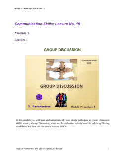 Communication Skills: Lecture No. 19 Module 7 GROUP DISCUSSION