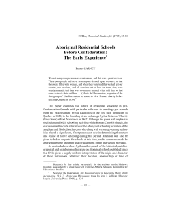 Aboriginal Residential Schools Before Confederation: The Early