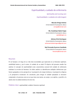 Espiritualidad y cuidado de enfermer&iacute;a