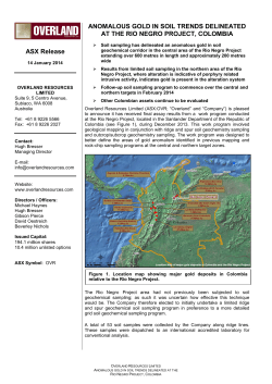 Anomalous Gold in Soil Trends Delineated at Rio Negro