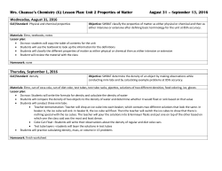 Mrs. Chausse`s Chemistry (G) Lesson Plan: Unit 2 Properties of