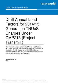 Draft Annual Load Factors for 2014/15 Generation TNUoS Charges